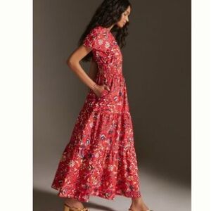 Anthropologie Red Floral Maxi Dress